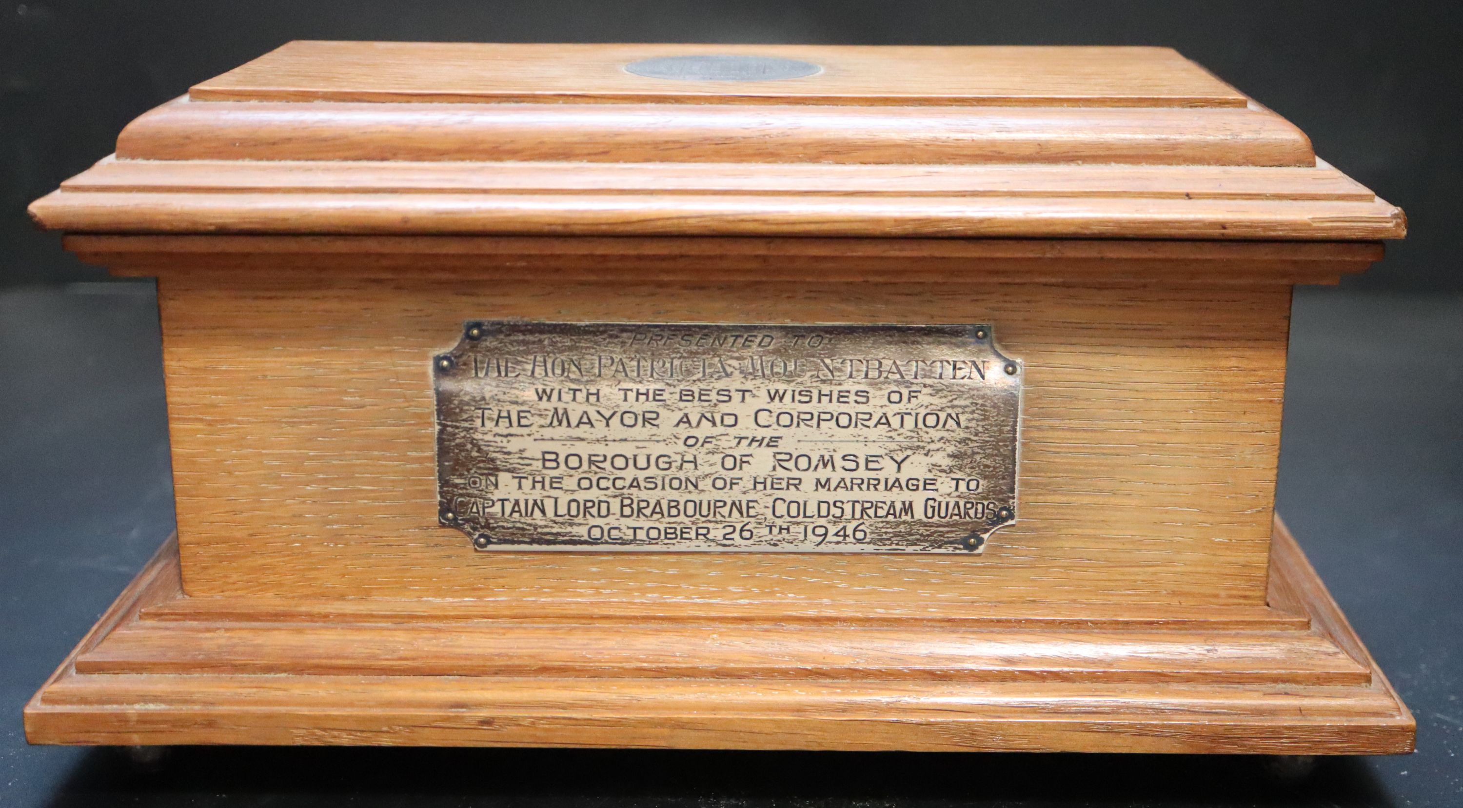 A silver mounted oak casket, width 28cm depth 16cm height 14.5cm